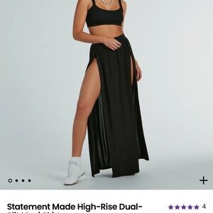 Black Double Slit Maxi Skirt